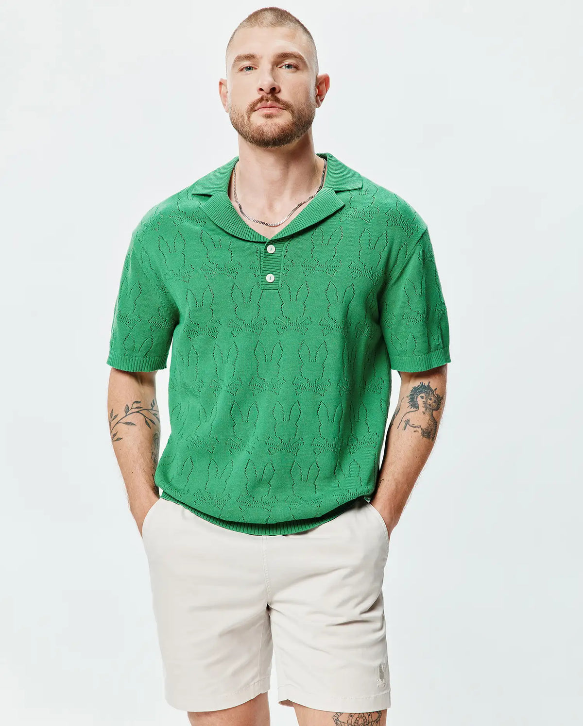 Premium MENS HAROLD POINTELLE ALL OVER BUNNY KNIT POLO