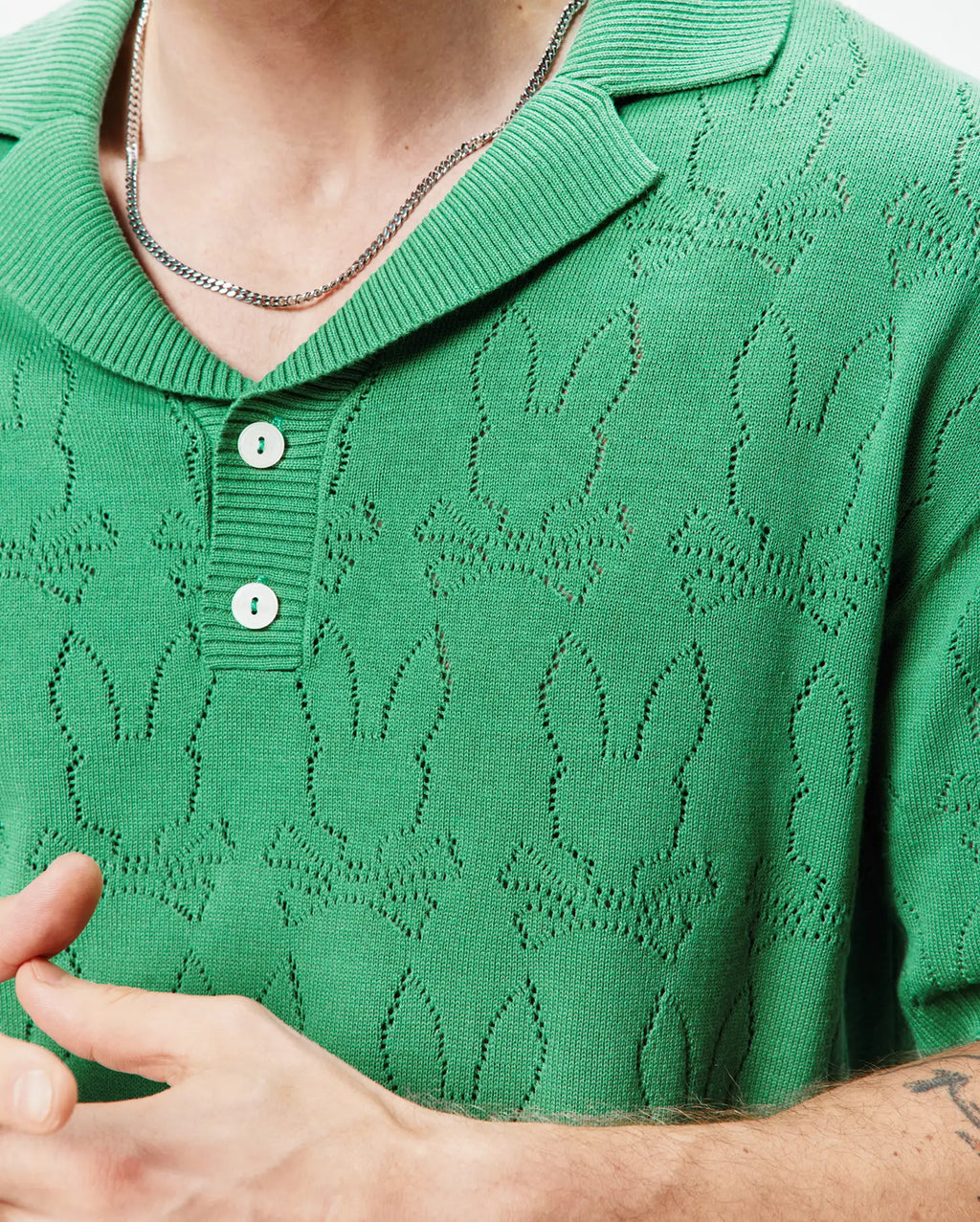 Premium MENS HAROLD POINTELLE ALL OVER BUNNY KNIT POLO