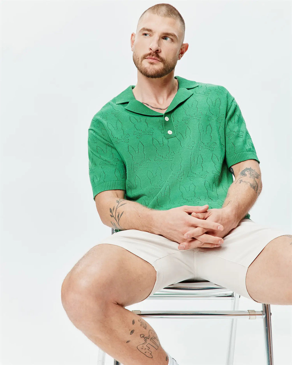 Premium MENS HAROLD POINTELLE ALL OVER BUNNY KNIT POLO